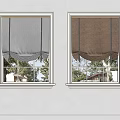 Stylish Roman Blinds In Gray And Brown On Two Windows With White Frames