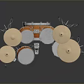 Wooden Drum Set With Multiple Drums Cymbals And Metal Stands
