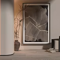 Contemporary Abstract Painting Display With Potted Plant And Wooden Floor
