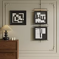 Black And White Abstract Paintings With Geometric Patterns Hanging On Wall For Interior Decor 3d model