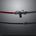 Sci Fi Mechanical Swords With Red And Black Blades And Gun Components