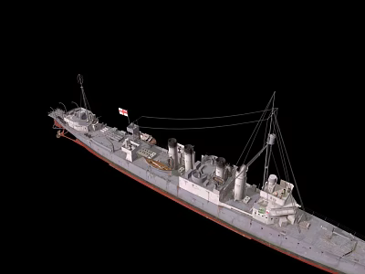 Antique Detailed Warship Model Featuring Cannons Masts Flag And Black Background 3d model