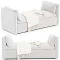 Cozy Light Gray Sofa Bench With Plush Cushions And White Fringe Throw Blanket 3d model