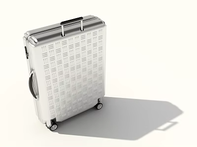 Modern Silver Checkerboard Pattern Suitcase With Telescopic Handle And Rolling Wheels 3d model