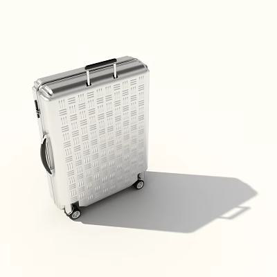 Modern Silver Checkerboard Pattern Suitcase With Telescopic Handle And Rolling Wheels 3d model