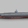 Detailed Aircraft Carrier Model With Gray Deck Red Bottom Island And Runway