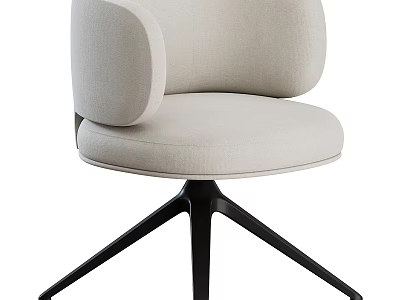 Modern Office Chair With Light Beige Upholstered Seat Curved Armrests And Black Metal Base 3d model