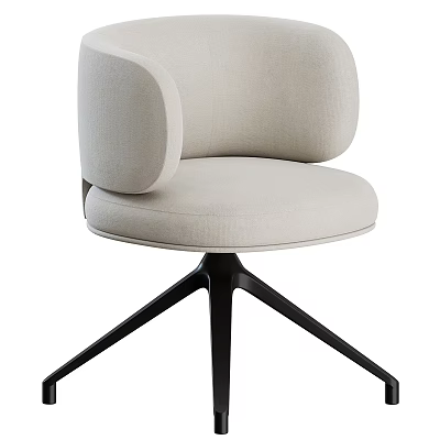 Modern Office Chair With Light Beige Upholstered Seat Curved Armrests And Black Metal Base 3d model