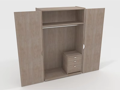 Light Wood Wardrobe With Open Doors Clothes Rail And Bottom Drawer Cabinet 3d model