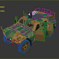 Green And Orange Military Vehicle With Open Doors And Roof Rack Equipment