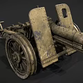 Vintage Historical Cannon Weapon With Large Wooden Wheels And Metal Structure