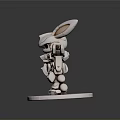Silver Mechanical Rabbit Figurine With Metallic Texture And Mechanical Joints On Base Featuring LOSIR Lettering 3d model