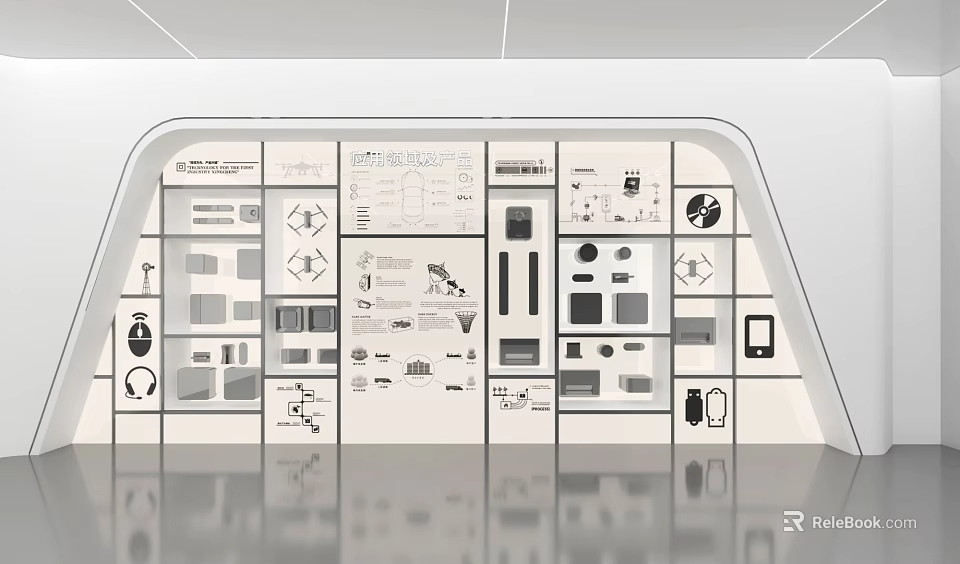 Modern Tech Exhibition Hall With Interactive Displays Digital Charts And Tech Exhibits 3d model