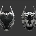 Dual Futuristic Smart Machine Helmets With Spiked Metallic Panels And Transparent Visors