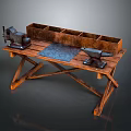 Sturdy Traditional Wooden Workbench Featuring Vise Anvil And Divided Storage Sections