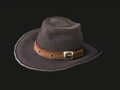 Stylish Brown Woven Hat With Leather Belt Buckle Design 3d model