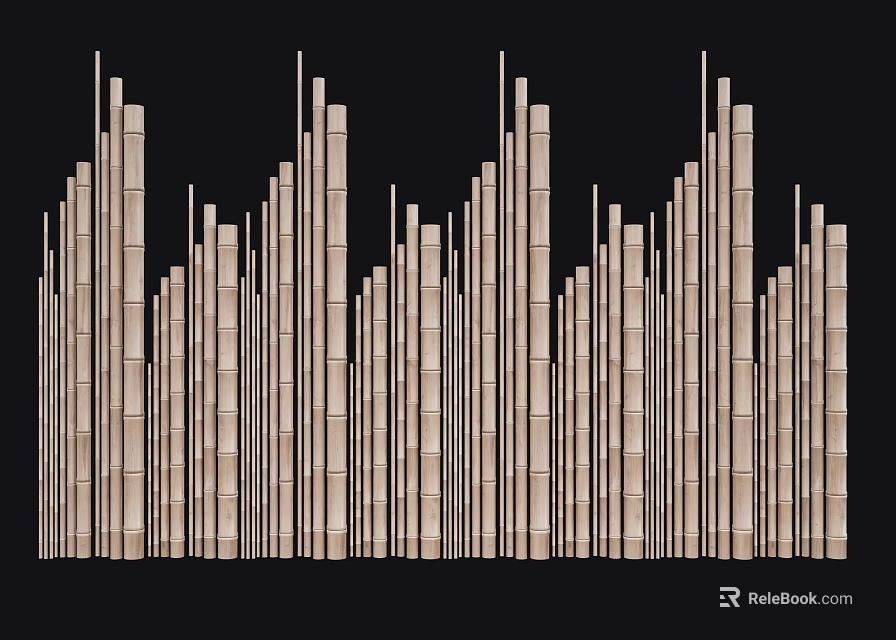 Bamboo Wall Decor With Vertical Strips In Light Wood Color Bamboo Forest Wave Pattern 3d model