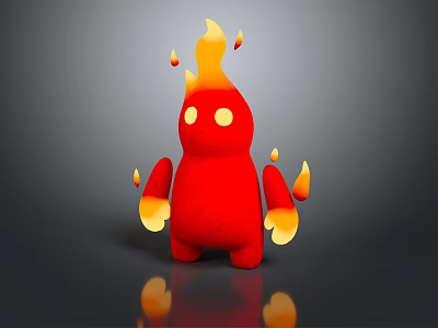 Red Flame Cartoon Creature Character With Burning Appendages And Round Body 3d model