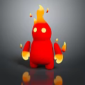 Red Flame Cartoon Creature Character With Burning Appendages And Round Body