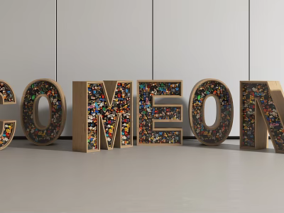 Colorful Building Block Letters Spelling COME ON in Modern Interior Space 3d model