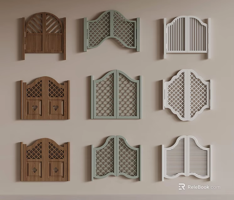 Various Decorative Lattice Doors With Different Colors And Patterns For Home Decor 3d model