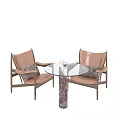 Modern Table Chair Set With Leather Seats Decorative Cushions Round Glass Top And Marble Base