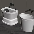 Modern Bathroom Fixtures White Bidet And Toilet With Silver Faucet Gray Wall Dark Floor