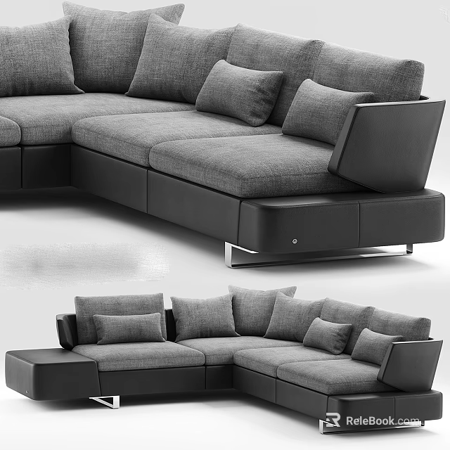 Modern Gray Sectional Sofa with Plush Cushions and Comfortable Modular Design 3d model 