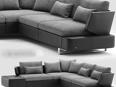Modern Gray Sectional Sofa with Plush Cushions and Comfortable Modular Design 3d model