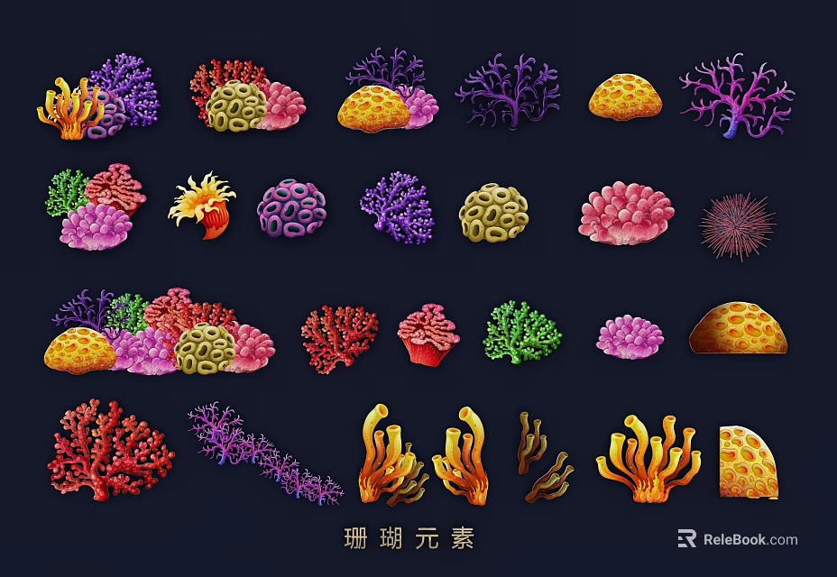 Wall Decor With Colorful Coral Elements And Vibrant Decorative Shapes 3d model 