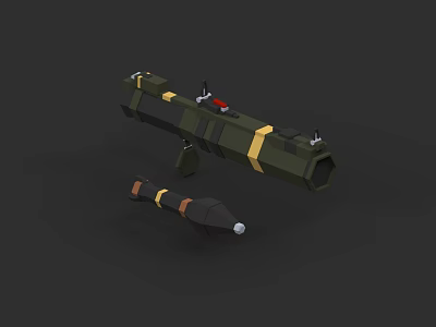 3D Military Rocket Launcher With Green And Yellow Stripes Design And Ammunition In Studio 3d model