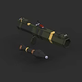 3D Military Rocket Launcher With Green And Yellow Stripes Design And Ammunition In Studio