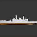 Elegant White Warship Model with Deck Antennas and Orange Stripes on Reflective Surface 3d model