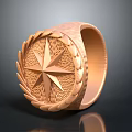 Copper Colored Fashion Ring With Star Engraving Laurel Leaf Decoration And Emblem Design