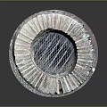 Circular Brick Built Outdoor Fire Pit With Metal Grid Cover And Layered Brick Design