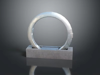 Silver Circular Metallic Sculpture With Gray Concrete Base And Smooth Reflective Surface 3d model