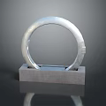 Silver Circular Metallic Sculpture With Gray Concrete Base And Smooth Reflective Surface 3d model