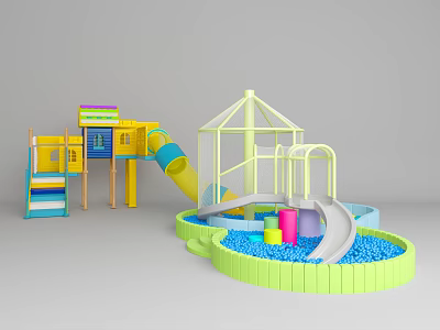 Kindergarten Playground With Colorful Slide Climbing Structure Safety Fence And Play Area 3d model