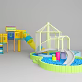 Kindergarten Playground With Colorful Slide Climbing Structure Safety Fence And Play Area