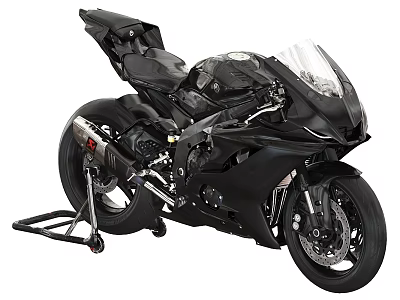 Black Sports Motorcycle With Sleek Design Transparent Windshield And Alloy Wheels 3d model