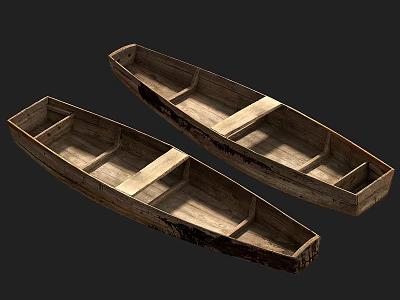 Two Vintage Wooden Boats with Rustic Design and Weathered Wood Finish 3d model