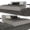 Modern Gray Upholstered Double Bed with Soft Headboard and Side Nightstands 3d model