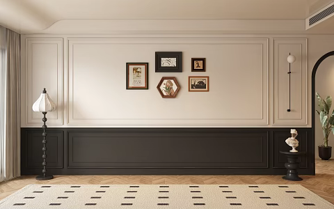 French Middle Style Living Room Dining Room Background Wall 3d model
