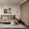 Bedroom Interior Design With Wooden Headboard Bed Nightstands Decorative Paintings Chandelier And Soft Tones Rug