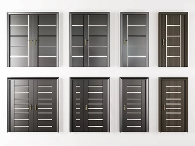 Multiple Dark Colored Swing Doors with Panel Designs and Metal Handles for Home Interiors 3d model