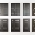 Multiple Dark Colored Swing Doors with Panel Designs and Metal Handles for Home Interiors