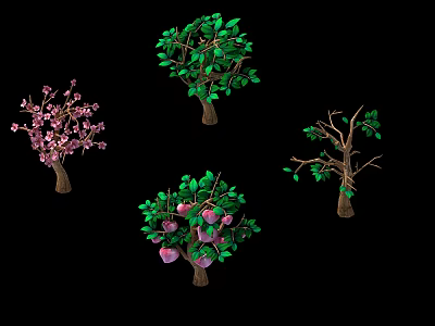 Various Fruit Trees With Blossoms and Fresh Fruits in Garden Setting 3d model