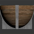 Rustic Wooden Basin With Slatted Design Green Inner Lining Metal Straps And Stand