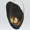 Abstract Modern Wall Lamp With Golden Circular Ring And Silver Textured Curved Surface