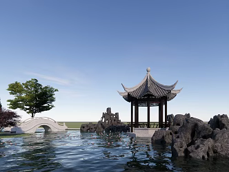 Chinese pavilion rockery landscape sketch 3d model